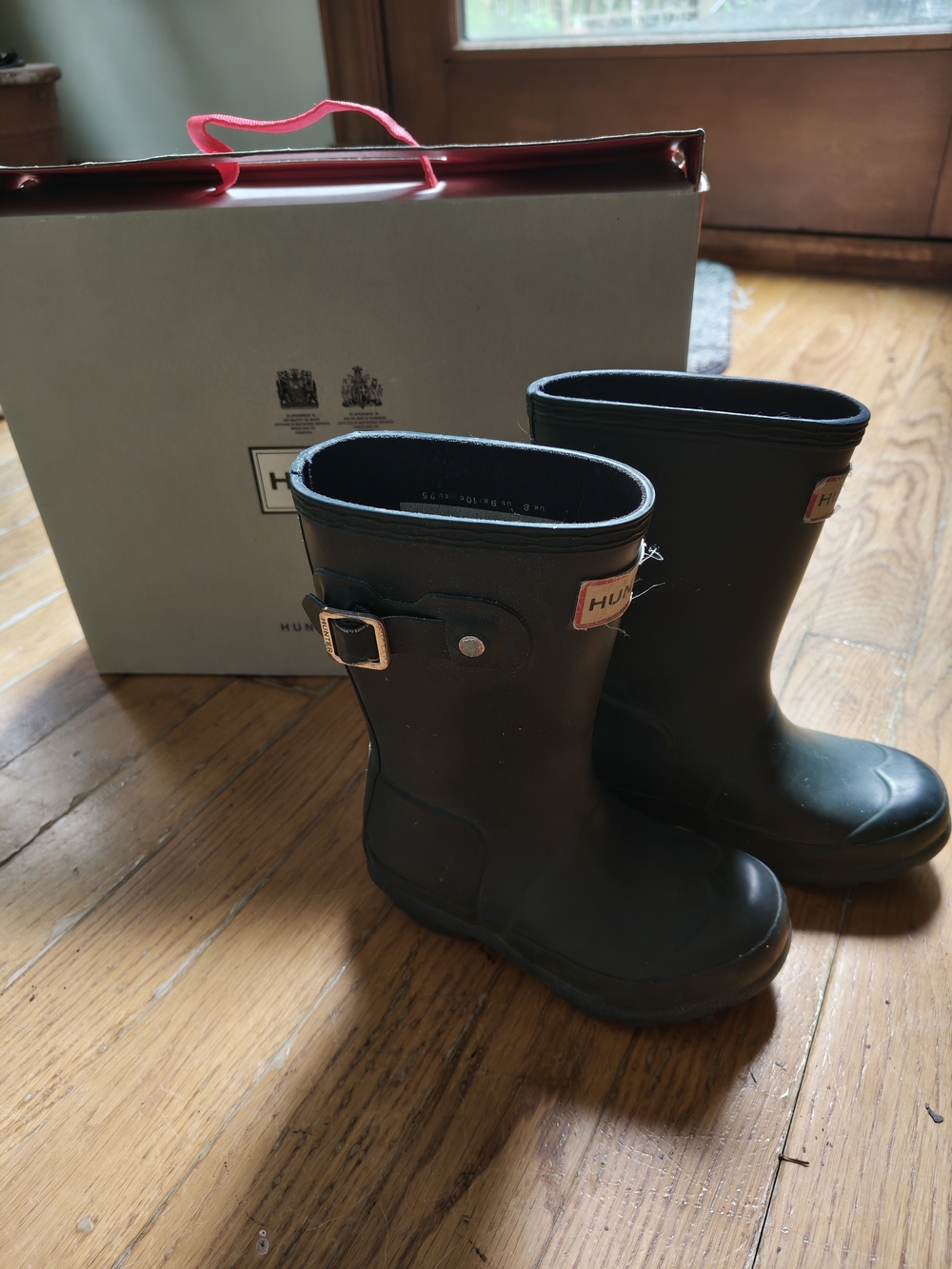 Hunter Black Rubber Kids' Mid Rain Boots with Side Buckle